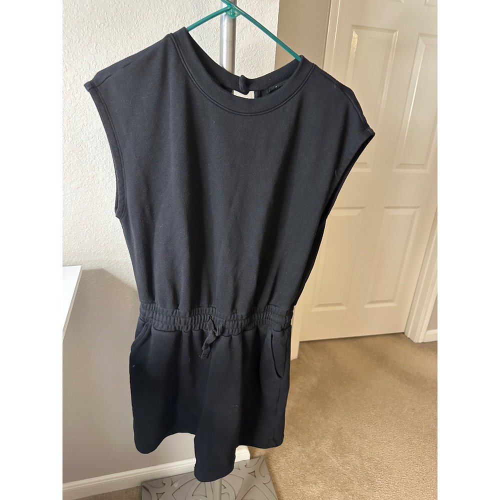 Unbranded Romper Womens M Black Excellent Open Back Sweatshirt Knit Pockets